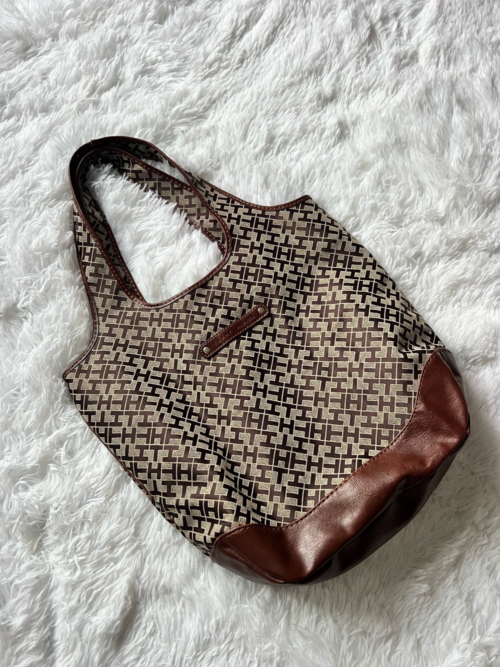 Tommy Hilfiger Brown Patterned Canvas Tote Bag